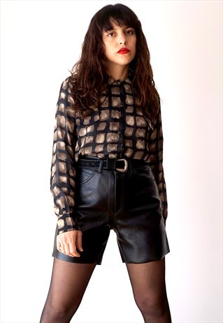 VINTAGE 80S LONG SLEEVE PATTERNED BLACK AND BROWN SHIRT
