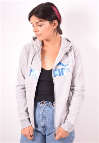 PUMA WOMENS VINTAGE HOODIE JACKET MEDIUM GREY 90S