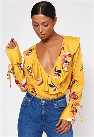 RAYE YELLOW FLORAL FRILL BODYSUIT