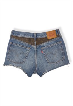 Vintage Denim shorts Reworked with Louis Vuitton leather XS