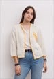 VINTAGE WOMEN'S M CARDIGAN SWEATER JACKET KNITTED YELLOW