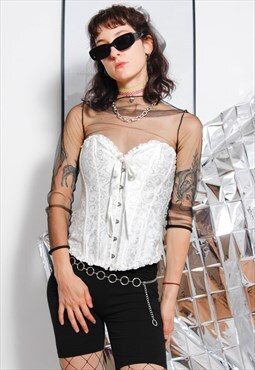 90s vintage y2k grunge goth white lace baroque corset top