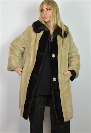 PREMIUM VINTAGE 60S LONG BLONDE & BLACK FAUX FUR COAT