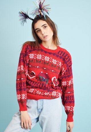 VINTAGE 80'S FAIR ISLE KNIT CHRISTMAS FESTIVE JUMPER