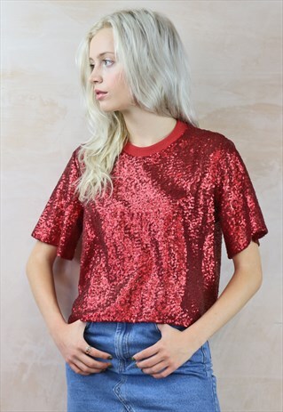 RED MARILYN TINY SEQUIN BOX TOP