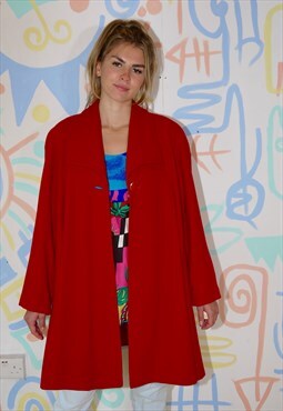 Coat Vintage 1980s Bright Red Swing Coat Wool Size 10