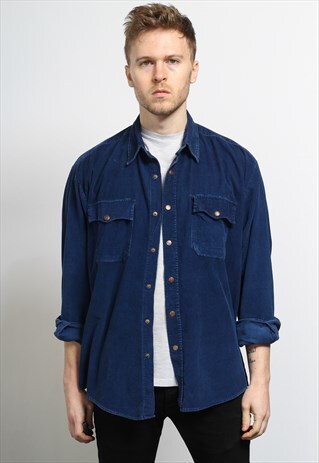 VINTAGE CORDUROY CORD SHIRT BLUE