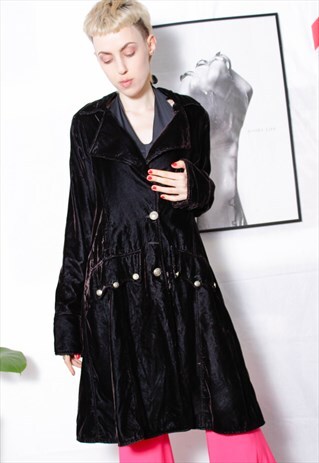 80S VINTAGE 90S VICTORIAN BAROQUE GOTH BLACK VELVET COAT