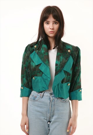 80S VINTAGE PATTERN CROP JACKET BLAZER 774