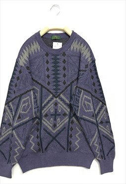 Blue Patterned wool knitwear jumper knit Demos Y2k