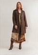 VINTAGE 90S GRUNGE BUTTON UP BROWN REAL LEATHER MIDI COAT M