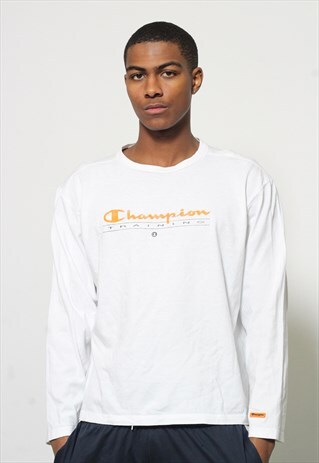 VINTAGE CHAMPION LONG SLEEVE T-SHIRT WHITE