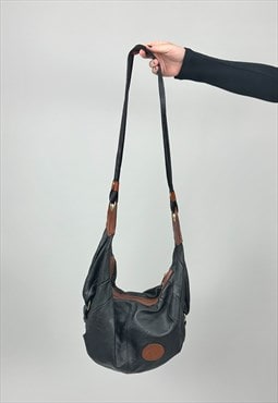 80's Vintage Antilope Black Brown Leather Shoulder Bag