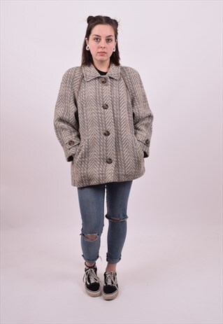 VINTAGE 70'S GREY WOOL CROPPED COAT SIZE MEDIUM