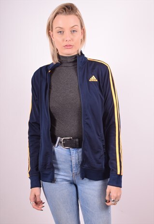 ADIDAS WOMENS VINTAGE TRACKSUIT TOP JACKET LARGE BLUE 90S