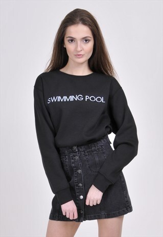 SALE - BLACK SWIMMING POOL SWEATSHIRT - EMBROIDERED