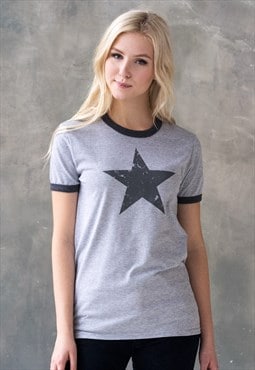 Distressed Star Ringer T Shirt Y2K Retro Printed Tee Women
