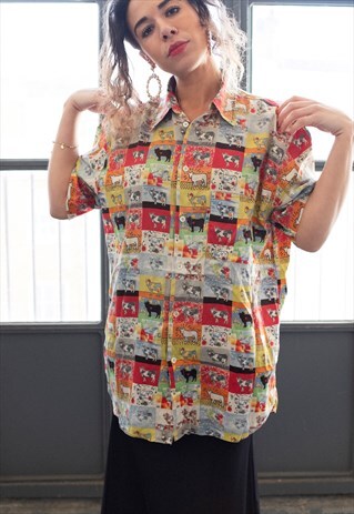 VINTAGE MOSCHINO RARE COW PRINT LOOSE FIT SHIRT COLOURFUL