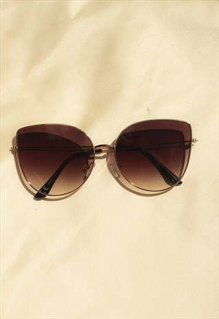 BROWN GRADIENT BUTTERFLY WIRE FRAME CAT EYE SUNGLASSES