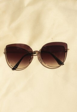Brown Gradient Butterfly Wire Frame Cat Eye Sunglasses