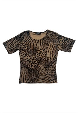 Y2K 00s Top Tshirt Tee animal leopard print brown