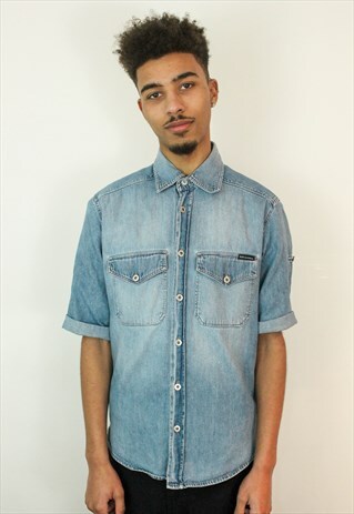 VINTAGE 90'S D & G SHORT SLEEVE COTTON SHIRT, MEDIUM