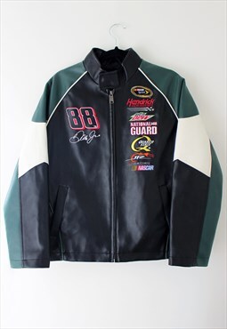 Vintage Black & Green Leather Nascar Racing Jacket