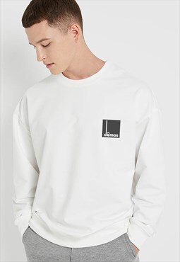 White Logo Printed cotton Long Sleeve Sweatshirt Y2k 