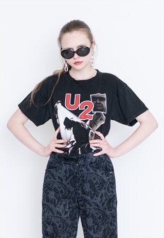 VINTAGE BLACK METALLIC U2 RETRO T-SHIRT