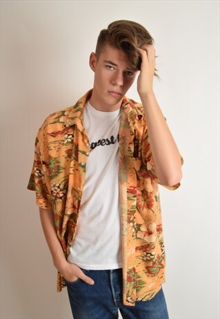 VINTAGE SHIRT TROPICAL HAWAIIAN FESTIVAL PRINT 90'S (2635)