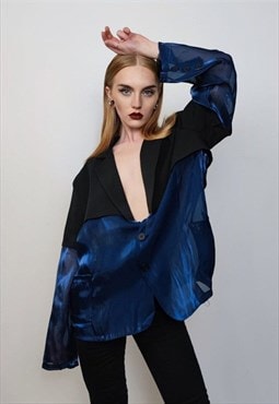 Transparent blazer see-through jacket going out coat in blue