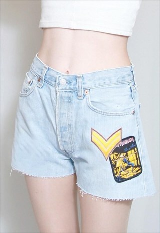 VINTAGE 1990'S LEVIS 501 IRON MAIDEN PATCHED DENIM SHORTS