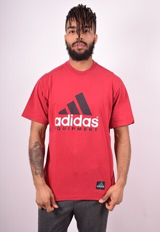 ADIDAS MENS VINTAGE T-SHIRT TOP MEDIUM RED 90'S