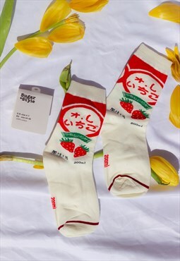Japanese Text Strawberry Socks
