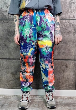 TIE-DYE ACID PRINT JOGGERS HANDMADE RAVER PAISLEY PANTS