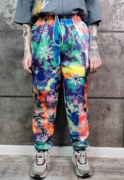 Tie-dye acid print joggers handmade raver paisley pants