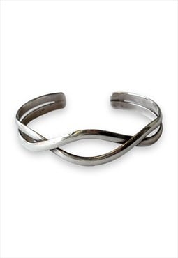 Vintage 925 silver Bracelet Half Bangle cuff minimalist 