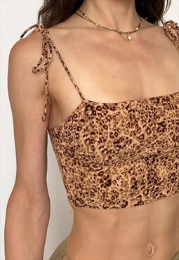 leopard tie up cropped cami