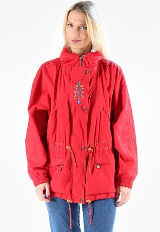 PARKA JACKET HOODED RED WINDBREAKER
