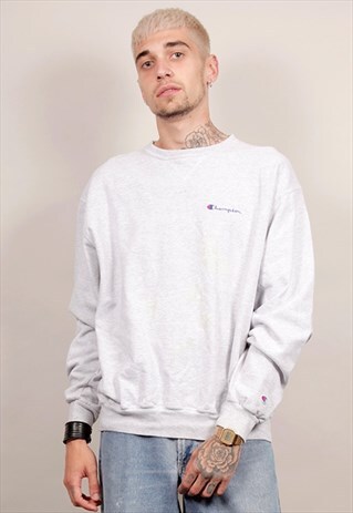 VINTAGE 90'S GREY MARL CHAMPION LOGO SWEATSHIRT