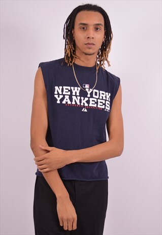 MAJESTIC MENS VINTAGE NY YANKEES VEST TOP MEDIUM BLUE 90S