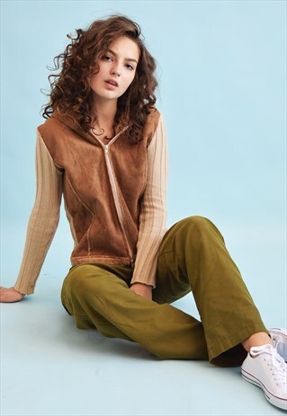 90'S RETRO FAUX FUR DETAILING KNIT CARDIGAN JACKET