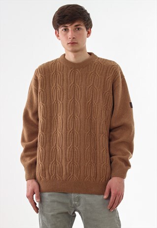 VINTAGE YVES SAINT LAURENT YSL SWEATER 90S BROWN CABLE KNIT