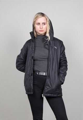 VINTAGE BLACK HOODED PUMA PUFFER SPORTS PARKA