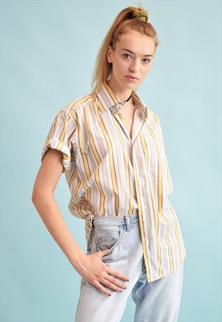 90'S RETRO STRIPED OVERSIZED DADS SHIRT TOP