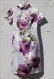 Vintage Chinese style floral satin white/lavender dress