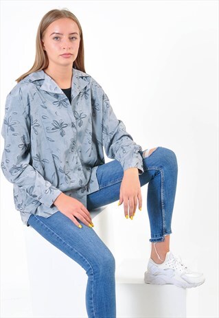 VINTAGE BLOUSE IN SILVER WITH FLOWER PRINT