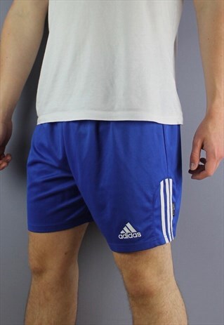VINTAGE ADIDAS SHORTS IN BLUE WITH EMBROIDERED LOGO AND DRAW