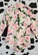 RETRO Y2K PINK PUSSYBOW FLORAL FLOWERY FLOWERS SHIRT BLOUSE