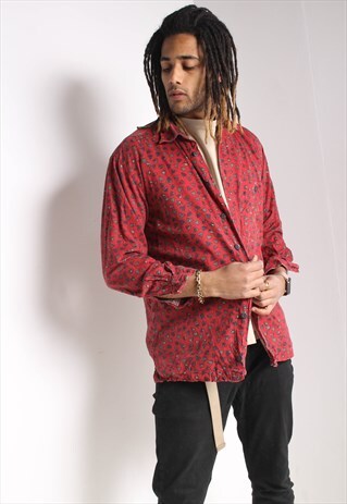 VINTAGE CORDUROY CORD SHIRT PATTERNED RED
